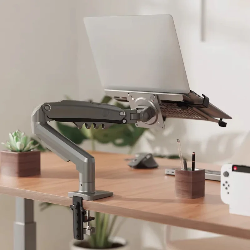 D-MOUNT K80-LP resorte de gas doble brazo 10 "-17" soporte de escritorio para ordenador portátil abrazadera ojal 2-9kg movimiento completo - imagen 3