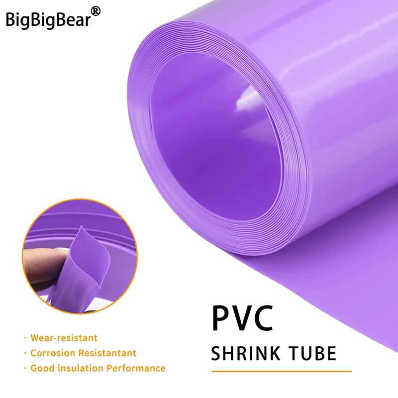 Tubo termorretráctil de PVC de 1 ~ 20m, envoltura de caja de litio púrpura, funda de Cable de 23 ~ 130mm, paquete de batería Lipo 18650, película aislante de protección