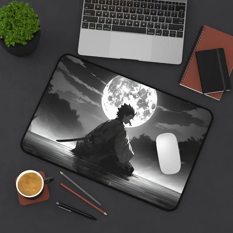 Alfombrilla de ratón grande samurái japonés, 900x400MM, luz de luna, alfombrilla de escritorio de Anime, alfombrilla de escritorio Slayer, Manga, alfombrilla de escritorio de oficina, accesorios para juegos XL - imagen 4