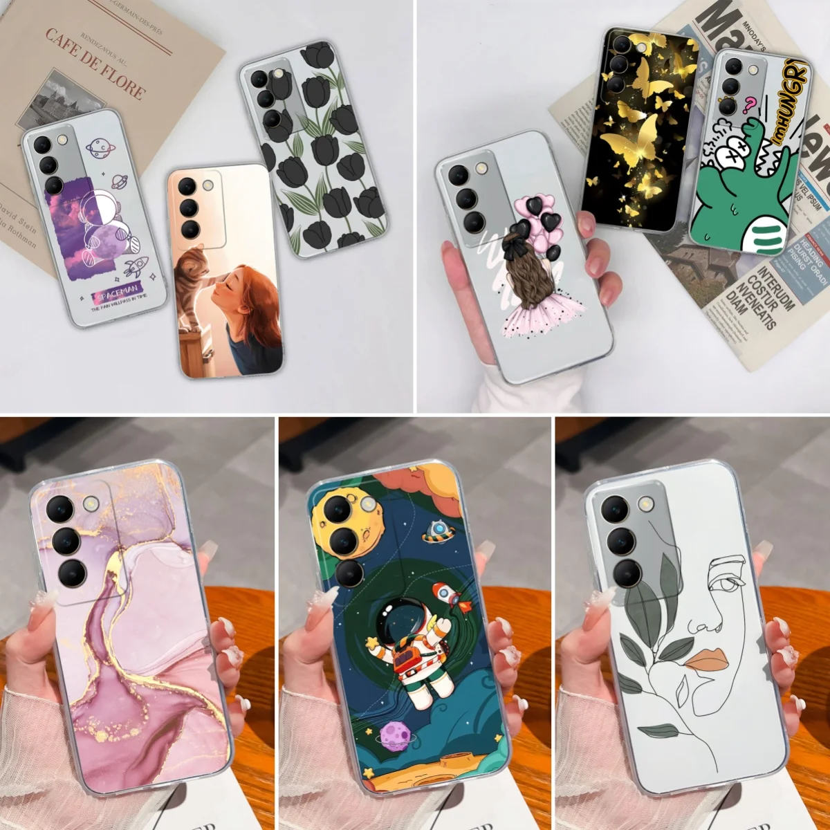 Funda de teléfono para Vivo V30 V40 SE V30Lite transparente Linda flor suave TPU silicona a prueba de golpes Fundas protectoras traseras Coque