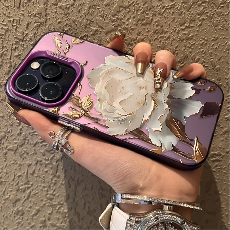 Funda rosa dorada con flor de loto para Samsung Galaxy S23 S24 S25 S22 Ultra S21 Plus FE A56 A36 A26 5G A16 A06 4G Note 20 - imagen 4