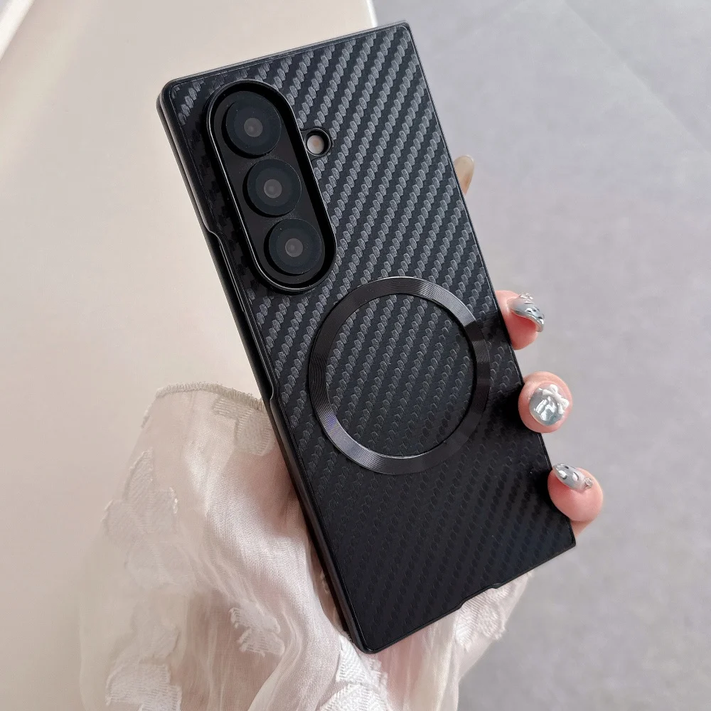 Funda magnética de lujo con diseño de fibra de carbono para Samsung Galaxy ZFlip 7 6 5 4 Z Fold 7 6 5 funda protectora de teléfono con carga inalámbrica - imagen 5