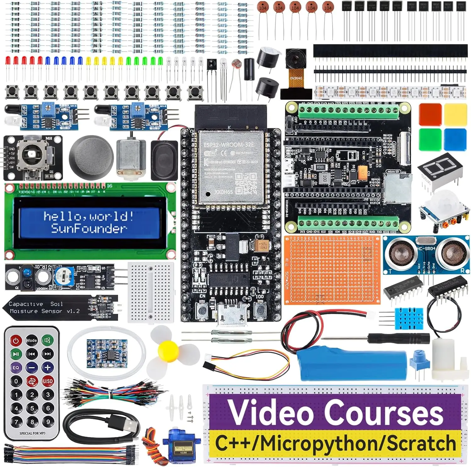 SunFounder ESP32 Ultimate Starter Kit (compatible con Arduino), Python C Scratch, cursos de vídeo, IoT para ingenieros principiantes