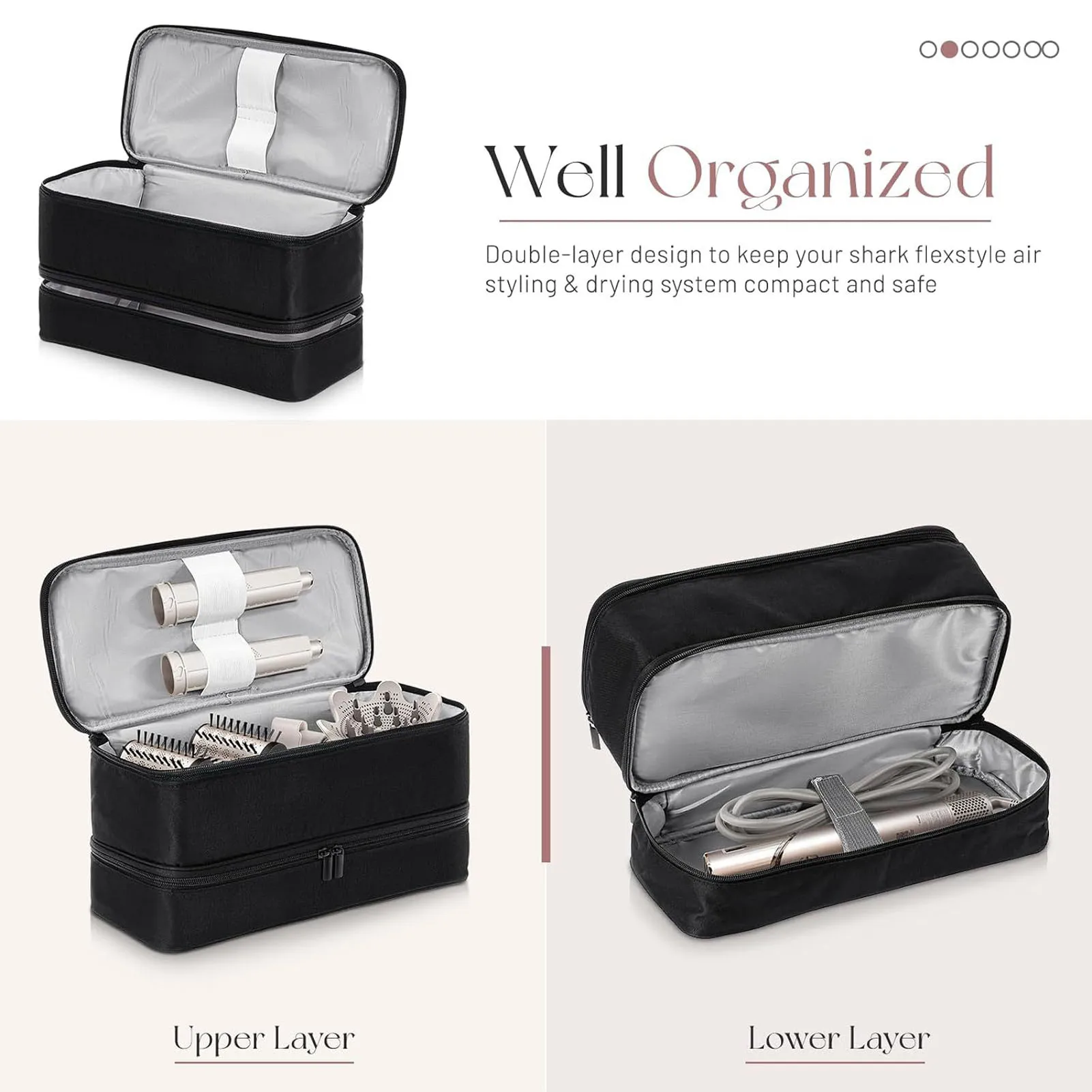Estuche de transporte de doble capa Estuche de transporte de doble capa Bolsa organizadora de herramientas de secador de pelo portátil Bolsa de almacenamiento de viaje de gran capacidad - imagen 5
