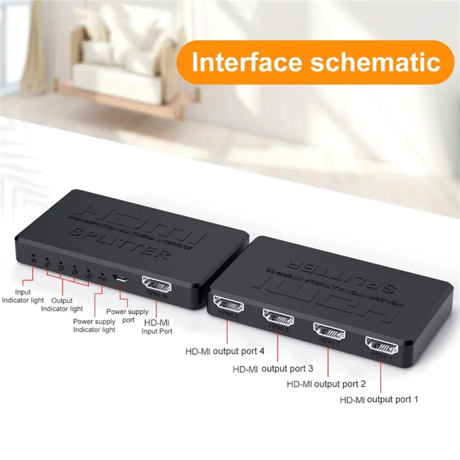 Divisor compatible con HDMI 4K 2K, 1 entrada, 4 salidas, interruptor HDTV 4x1, adaptador compatible con HDMI, conmutador de vídeo HD para Xbox, PS4, DVD, PC y portátil - imagen 3