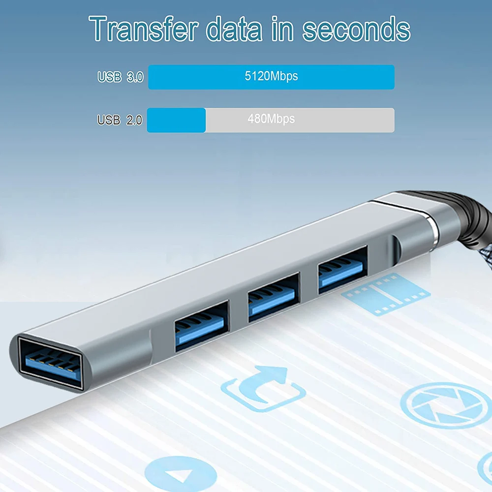 HUB USB C USB3.0 fino 1 en 4 salidas 5GB Cable de carga de transferencia de datos divisor adaptador de extensión para ordenador portátil disco MousePrinter - imagen 4