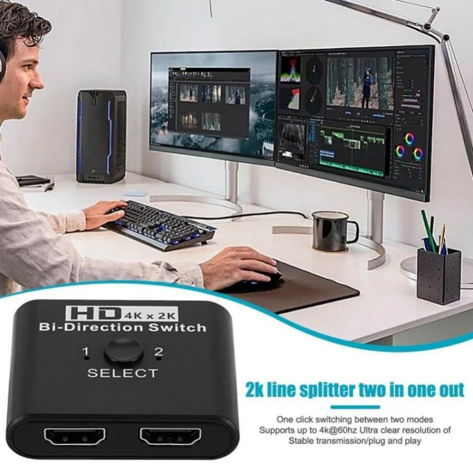 Divisor compatible con HDMI, 2 puertos, 4K x 2K, interruptor bidireccional compatible con HDMI para ordenador portátil, PC, Xbox, PS3, TV Box, Monitor, proyector - imagen 4