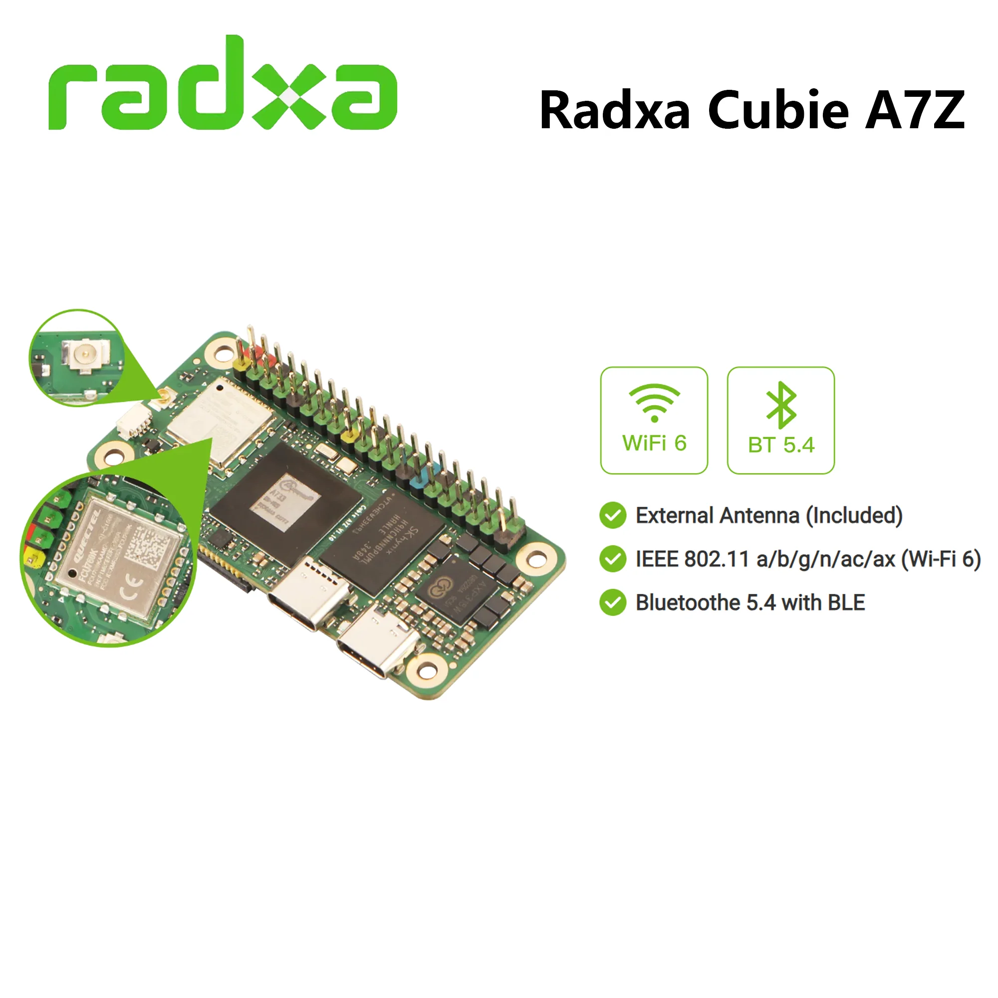 Placa de desarrollo Radxa Cubie A7Z, SoC Allwinner A733 con CPU octa-core 3TOPS NPU WiFi 6 / BT 5,4 RISC-V Coprocessor SBC - imagen 5