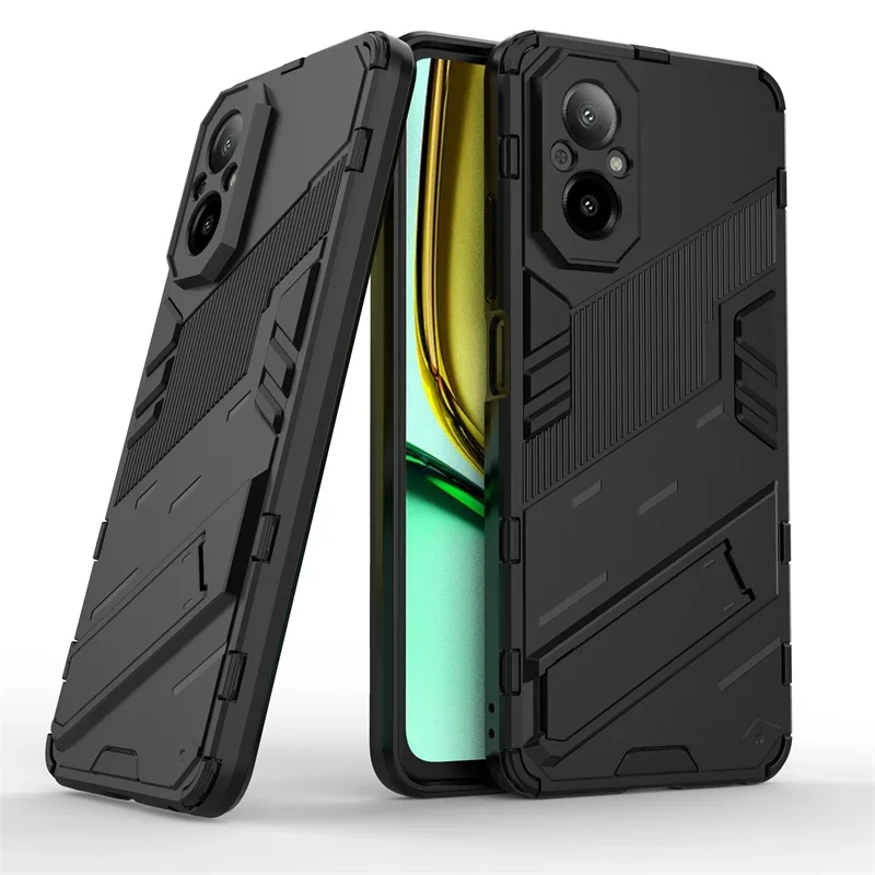 Para OPPO Realme C67 4g Funda trasera para teléfono armadura a prueba de golpes refuerzo de esquina anticaída protección Kickstand Coque Fundas