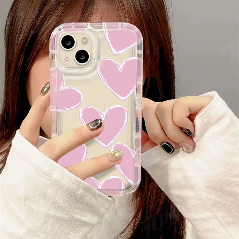 Funda de teléfono transparente de corazón de amor de lujo para iPhone, 15, 14, 13, 12, 11 Pro Max, XR, XS, X, 8, 7, 6, 6S Plus, SE, 2020, funda de silicona a prueba de golpes - imagen 5