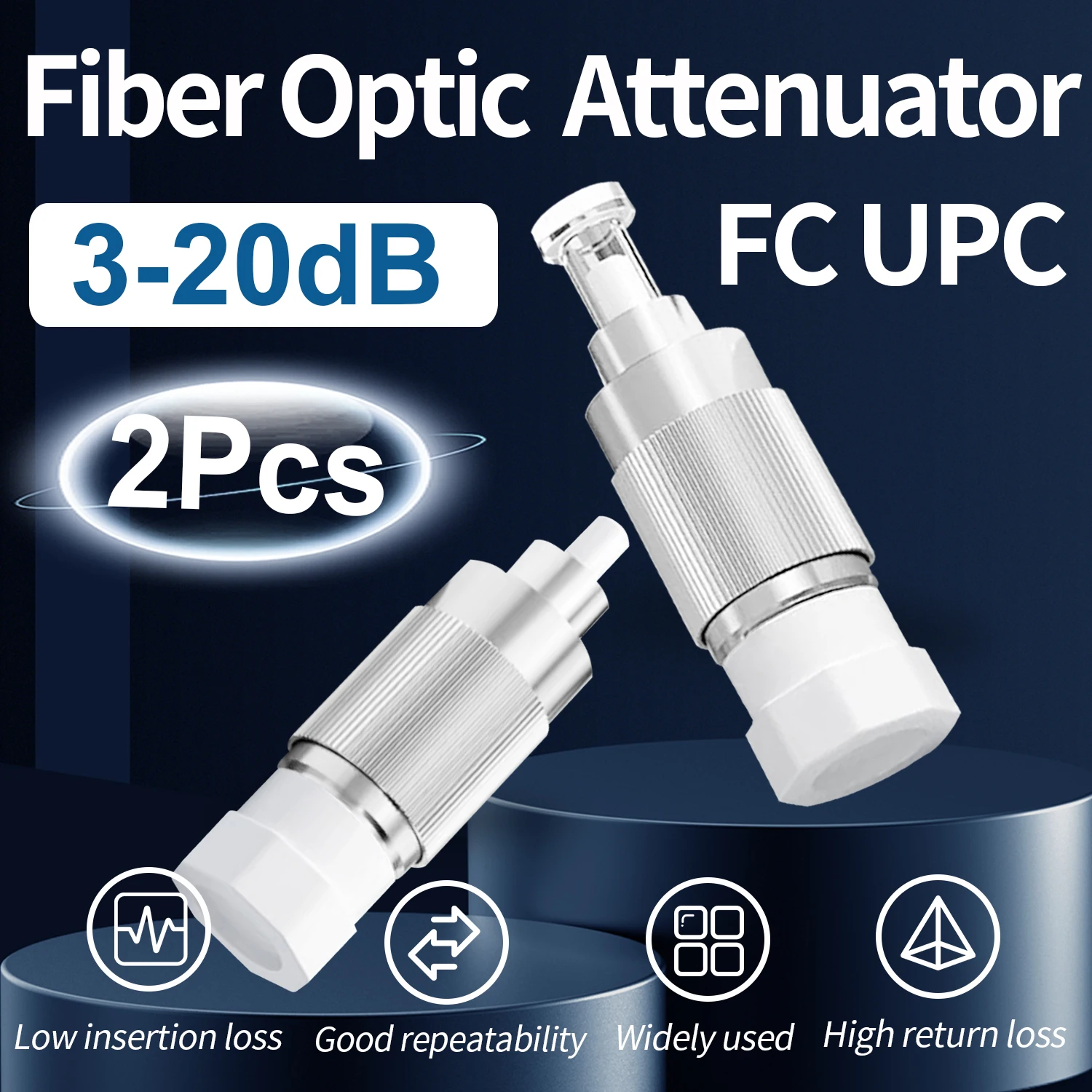 Atenuador de fibra óptica FC UPC, 2 piezas, hembra a macho, 3dB, 5dB, 7dB, 10dB, 15dB, 20dB, modo único, inserciones de atenuador fijo, conector FTTH