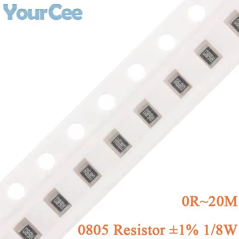 100 Uds 0805 resistencia SMD 1% 1/8W 0R ~ 20M 0,2 2,4 3,9 4,7 10 30 62 120 820 910 1K 1,2K 1,8K 2,1K 6,8K 10K 20K 910K 10M 20M ohm