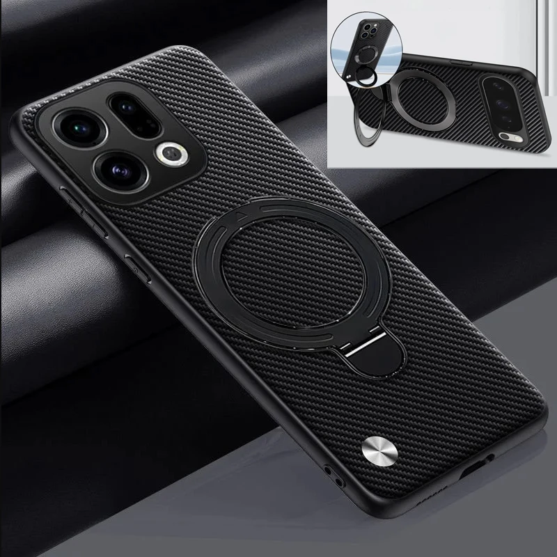 Funda Magsafe con soporte giratorio magnético para OPPO Find X9 Pro X8 X8S X7 Ultra X6, funda mate de cuero PU de fibra de carbono a prueba de golpes