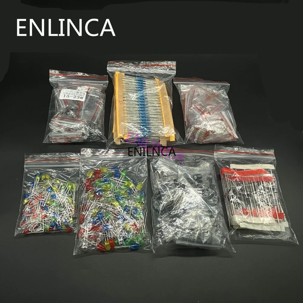 Kit surtido de resistencias de película metálica, diodos led, condensador electrolítico, conjunto de cerámica, paquete de transistores, Kits de componentes electrónicos diy
