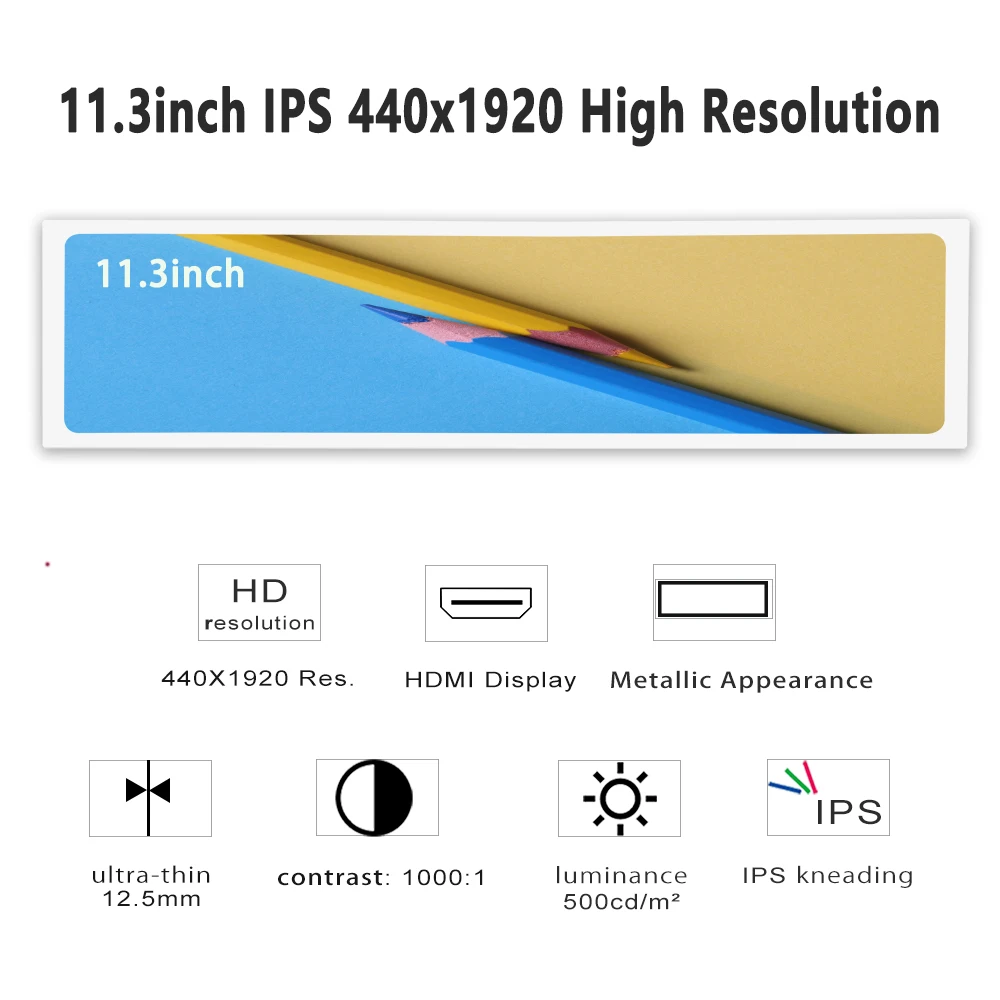 LESOWN-Monitor LCD de barra estirada, pantalla pequeña portátil HDMI blanca para ordenador, PC, Raspberry Pi, 11,3, 8,8, 7,9, 440, 1920 - imagen 5