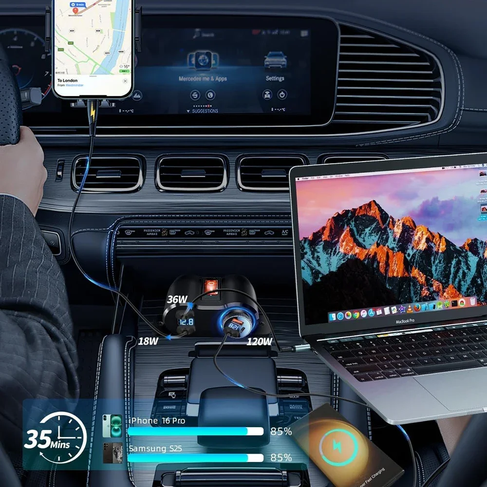 Cargador de coche 36W PD3.0 + 18W QC3.0 con interruptor de alimentación, salida USB de 12V, enchufe de encendedor de cigarrillos para coche, RV, motocicleta marina, camión, ATV - imagen 4