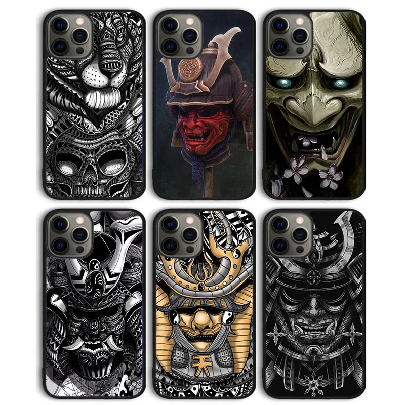 Funda trasera para teléfono con máscara de samurái, casco de guerrero, para iPhone 17 Air 16 15 13 11 12 Pro Max Plus