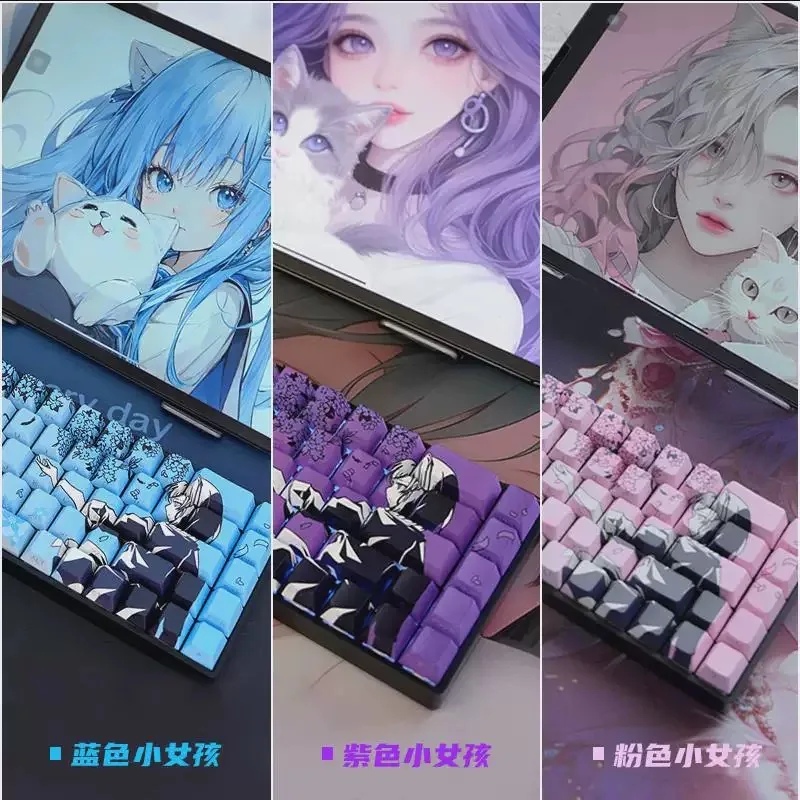 132 Raven Sakura Keycap Cherry Profile lindo Anime Keycap doble disparo lateral brillo a través de PBT Keycap para teclado mecánico MX - imagen 2