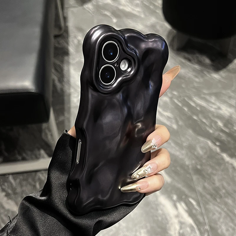 Elegante funda trasera con textura de onda rizada 3D negra mate para iPhone 16 Pro Max 17 Air 15 Plus 13 14 12 11 - imagen 4