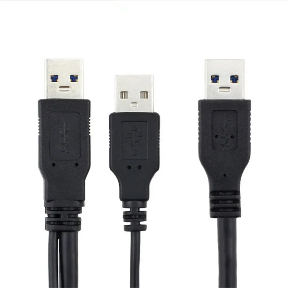 Cable Y de alimentación USB 3,0 de supervelocidad, dos A macho A USB macho para disco duro externo de 0,6 M