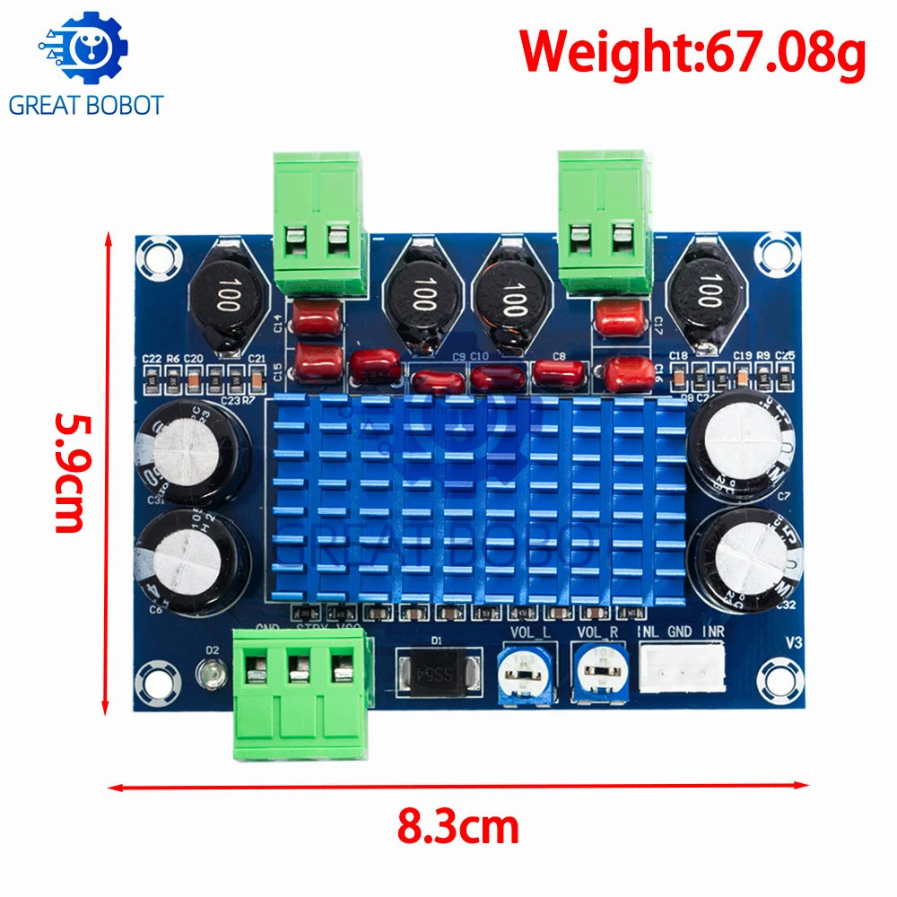 Placa amplificadora de potencia HIFI Digital de alta potencia BS XH M572 TPA3116D2-2 * 120W, enchufe de chasis dedicado, entrada de 5V/24V/28V, salida de 120W - imagen 3