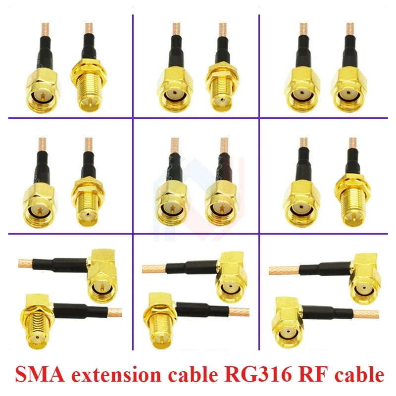 Cable de extensión SMA RG316 Chapado en plata, resistente a altas temperaturas, codo de cabeza recta SMA macho, giro hembra, cable RF personalizado - imagen 2