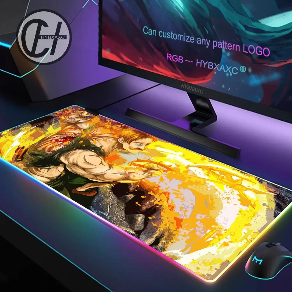 Alfombrilla de ratón RGB para juegos, alfombrilla de escritorio HD para Gamer, luz LED grande XXL Escanor Seven Deadly Sins, alfombrillas para ratón, alfombra para ordenador - imagen 4