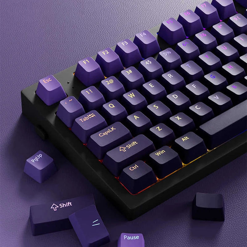 Perfil OEM violeta degradado personalizado, tapa de tecla con brillo superior, teclas PBT de doble disparo, 130 teclas para interruptores MX, teclado para juegos - imagen 3