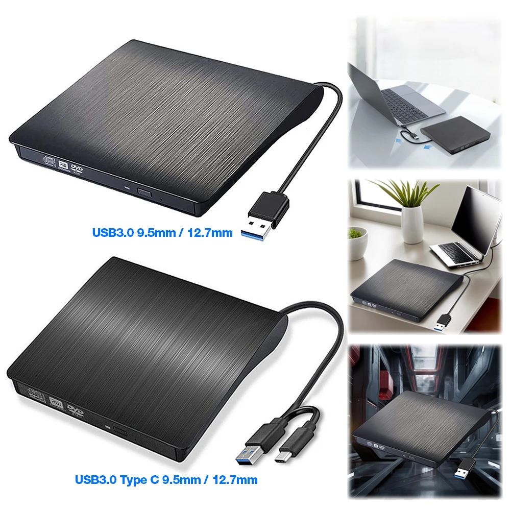 Caja de unidad óptica USB 3,0/USB 3,0 + tipo C, 9,5mm/12,7mm, SATA a USB, CD ROM, caja ODD, caja de unidad de disco óptico externo