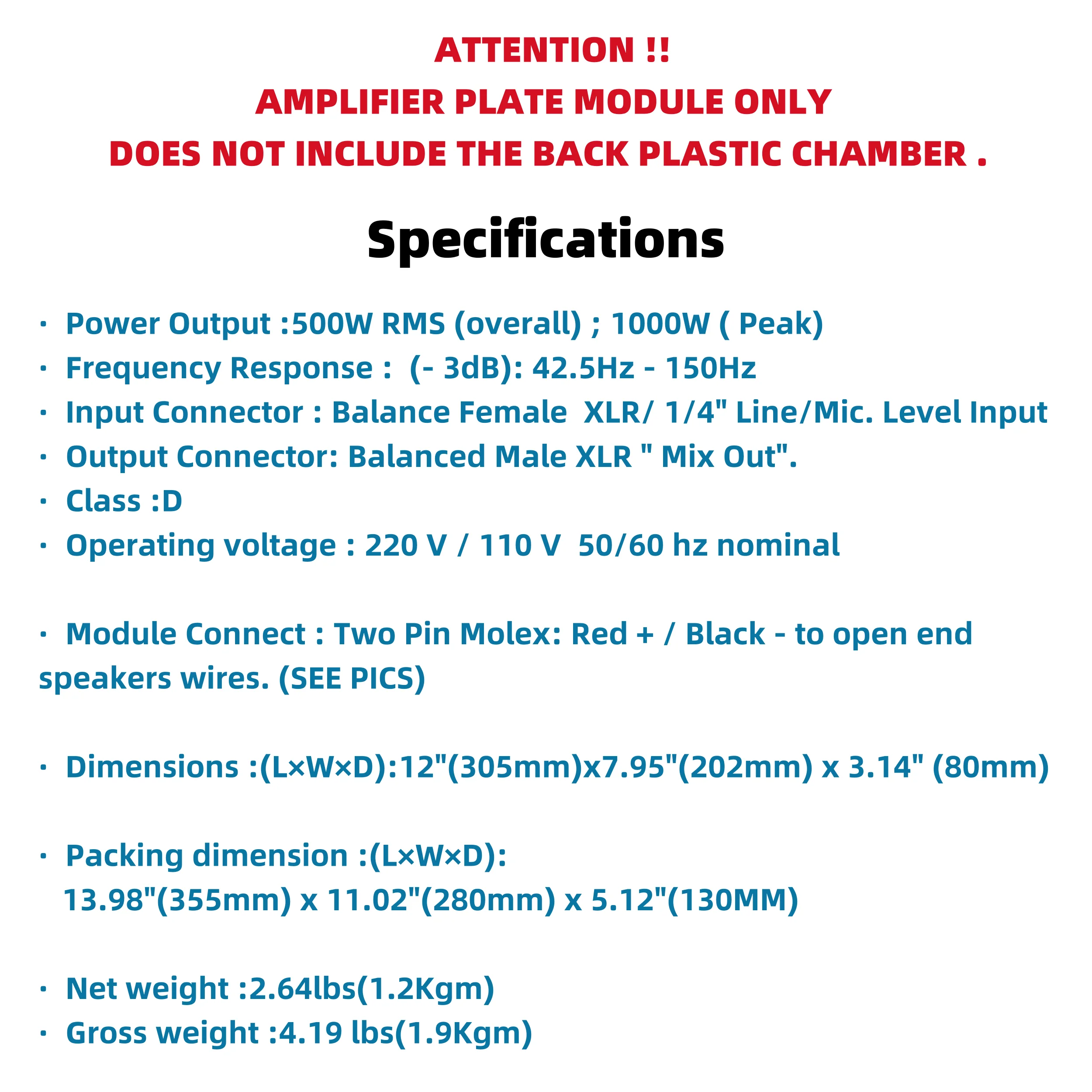 Módulo amplificador de repuesto LASE para J B L EON-618S SOLO MÓDULO AMPLIFICADOR de altavoz alimentado por subwoofer - imagen 3