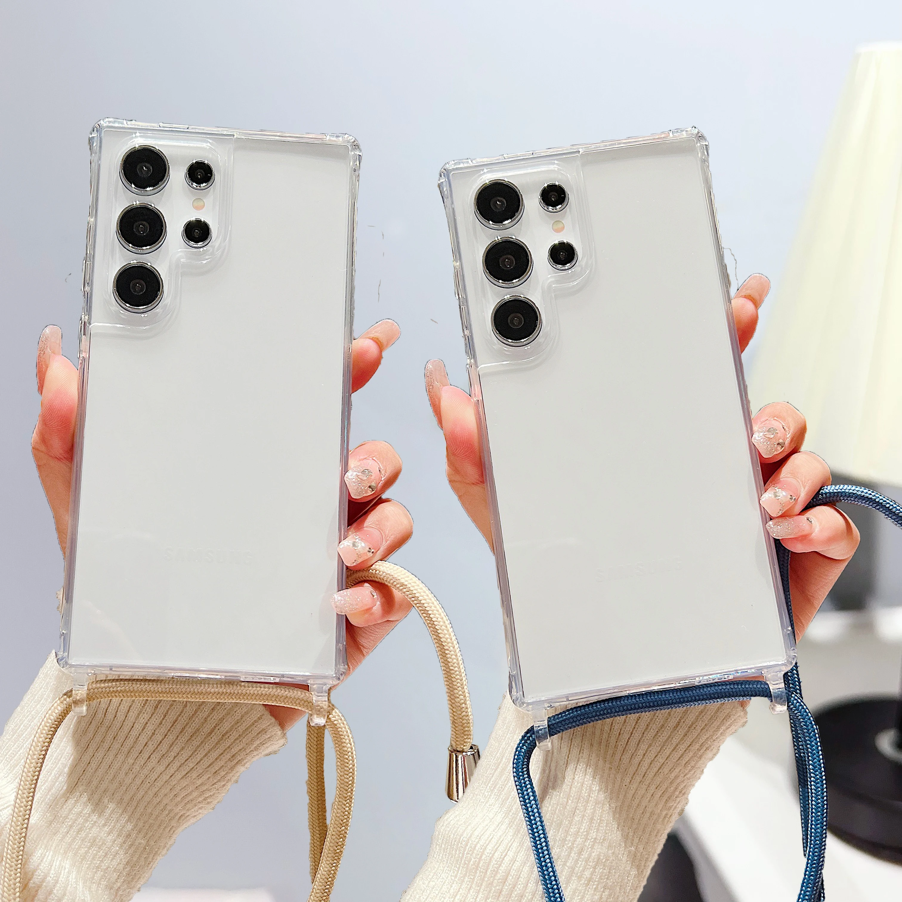 Funda transparente con cordón y collar cruzado para Samsung S25 S24 S23 S22 Plus Ultra FE A55 A35 A25 A15 A54 A34 cubierta a prueba de golpes - imagen 2
