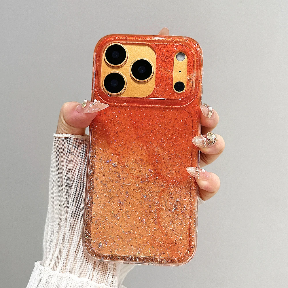 Funda de teléfono transparente con purpurina degradada naranja coreana para IPhone 13, 15, 14, 16 Pro Max, funda a prueba de golpes para Iphone 17 17pro 17promax - imagen 2