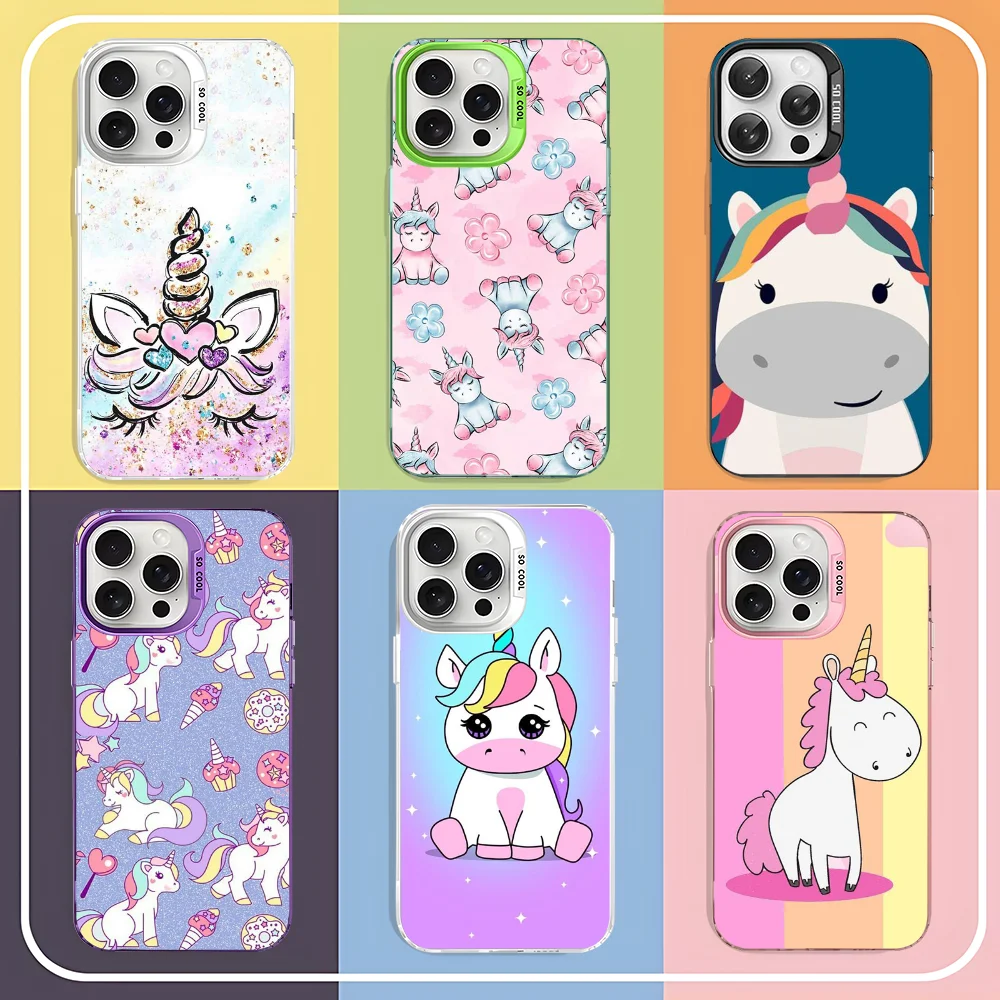 Funda de teléfono de dibujos animados de unicornio para iPhone 16 15 14 13 12 11 Pro Max X XR XSMAX 8 7 Plus, funda trasera mate a prueba de golpes