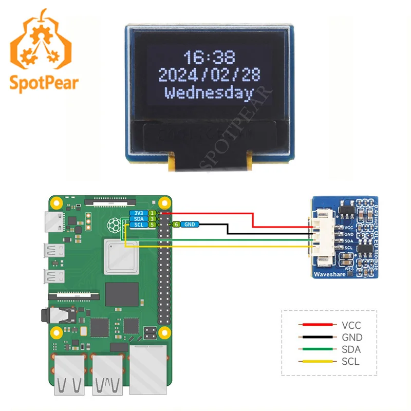 Pantalla OLED de 0,49 pulgadas, 64x32, SSD1315 para Raspberry Pi / ESP32 / Pico / STM32