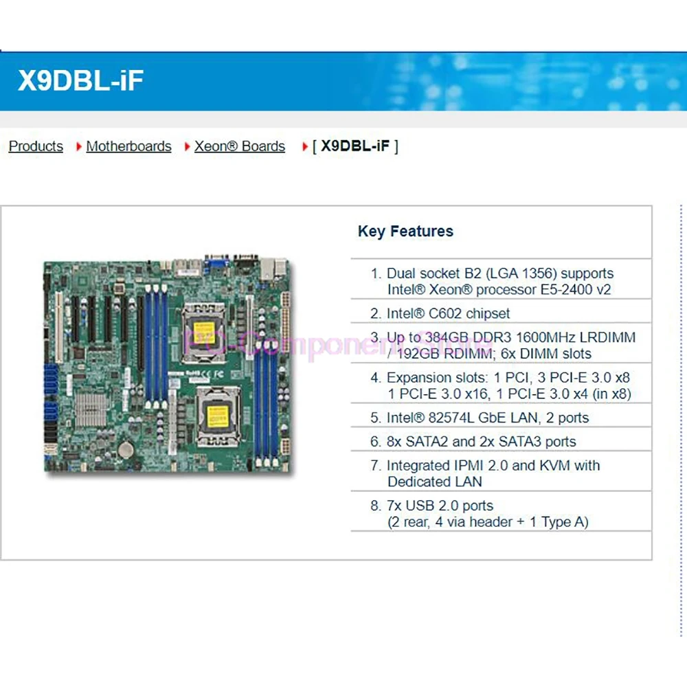 Placa base de servidor procesador Xeon E5-2400 v2 LGA1356 DDR3 IPMI 2,0 integrado y KVM con LAN dedicada X9DBL-iF - imagen 3