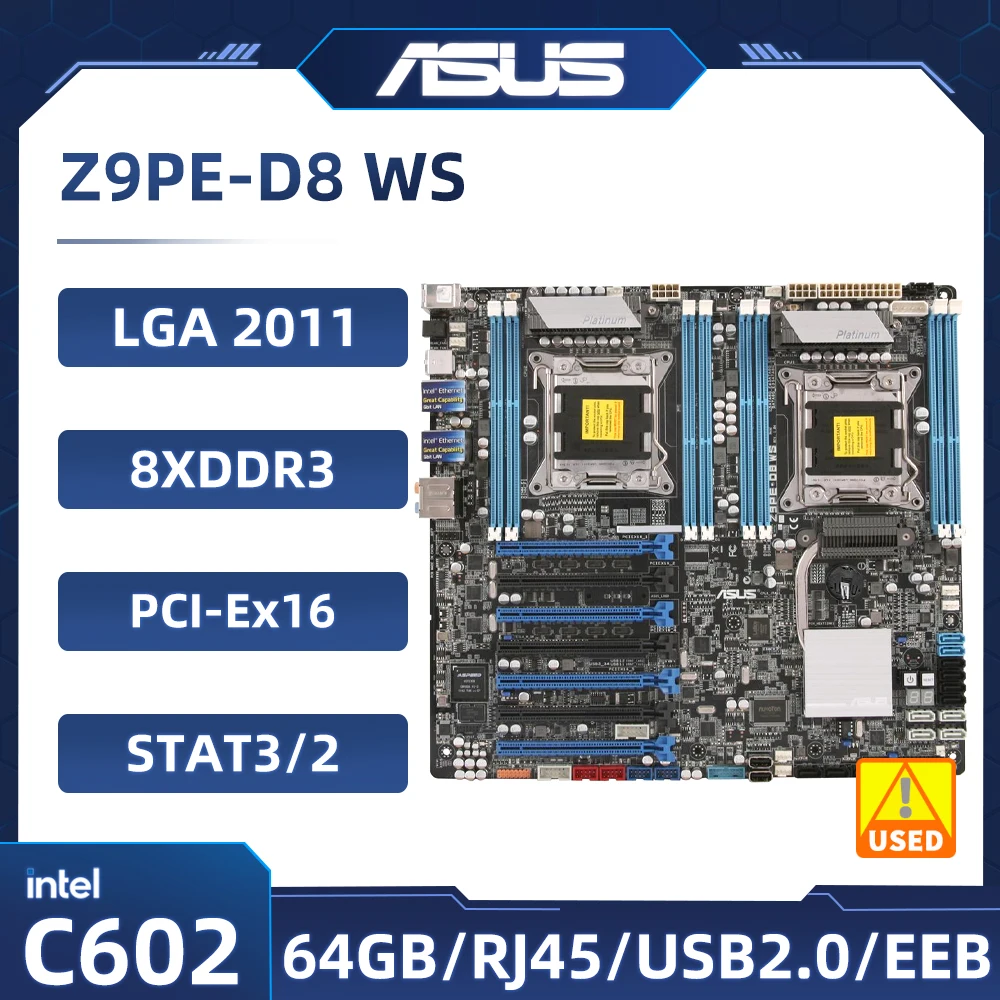  ASUS Z9PE-D8 WS Server MotherboardLGA 2011 DDR3  Intel C602 7×PCI-E X16 USB3.0 EEB  Support Intel Xeon E5-2690 E5-2600 CPUs