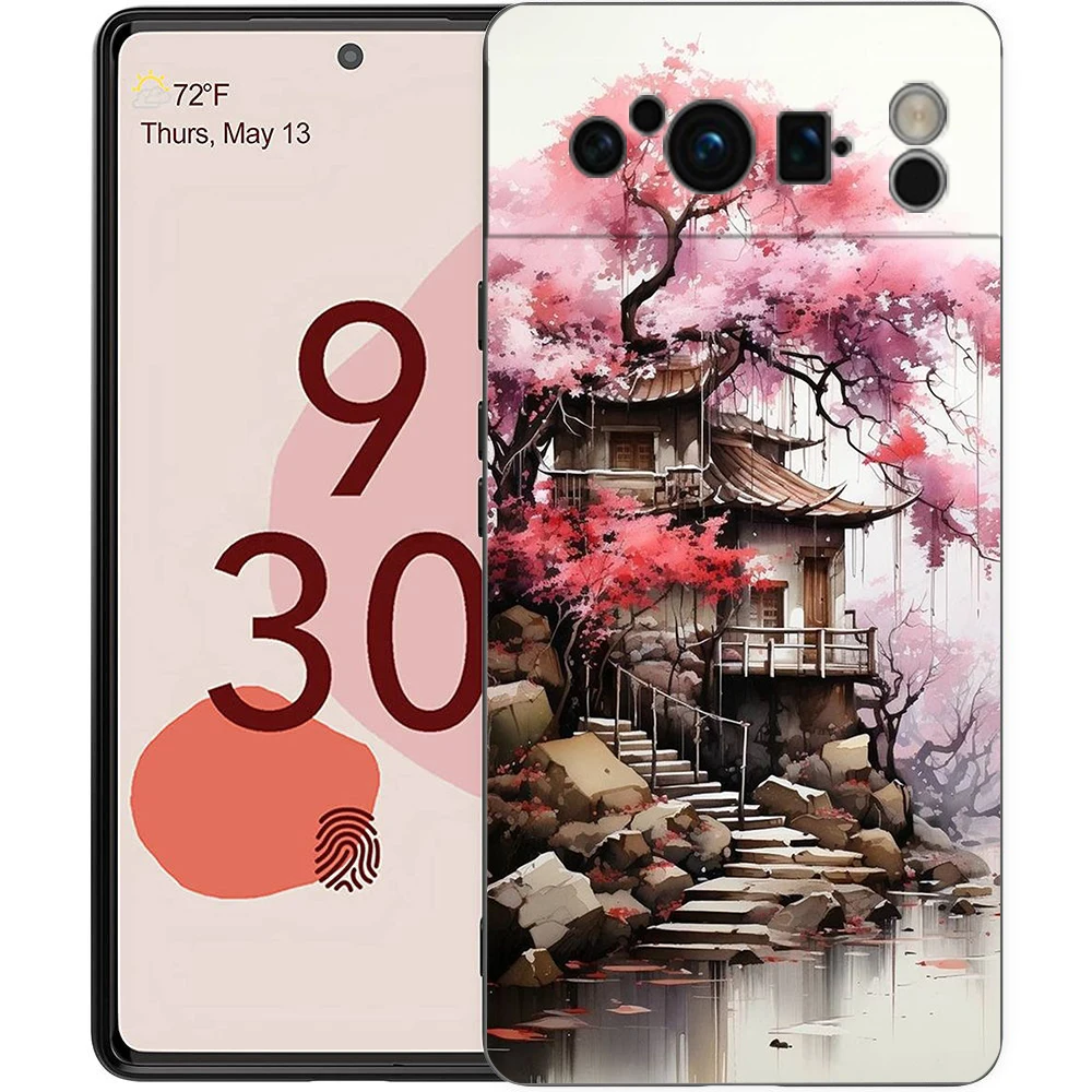 Funda de teléfono con pintura de paisaje de tinta y lavado para Google Pixel 8, 7, 6 Pro, 8A, 6A, 7A, 5G, silicona suave a prueba de golpes, TPU, cubierta negra - imagen 3