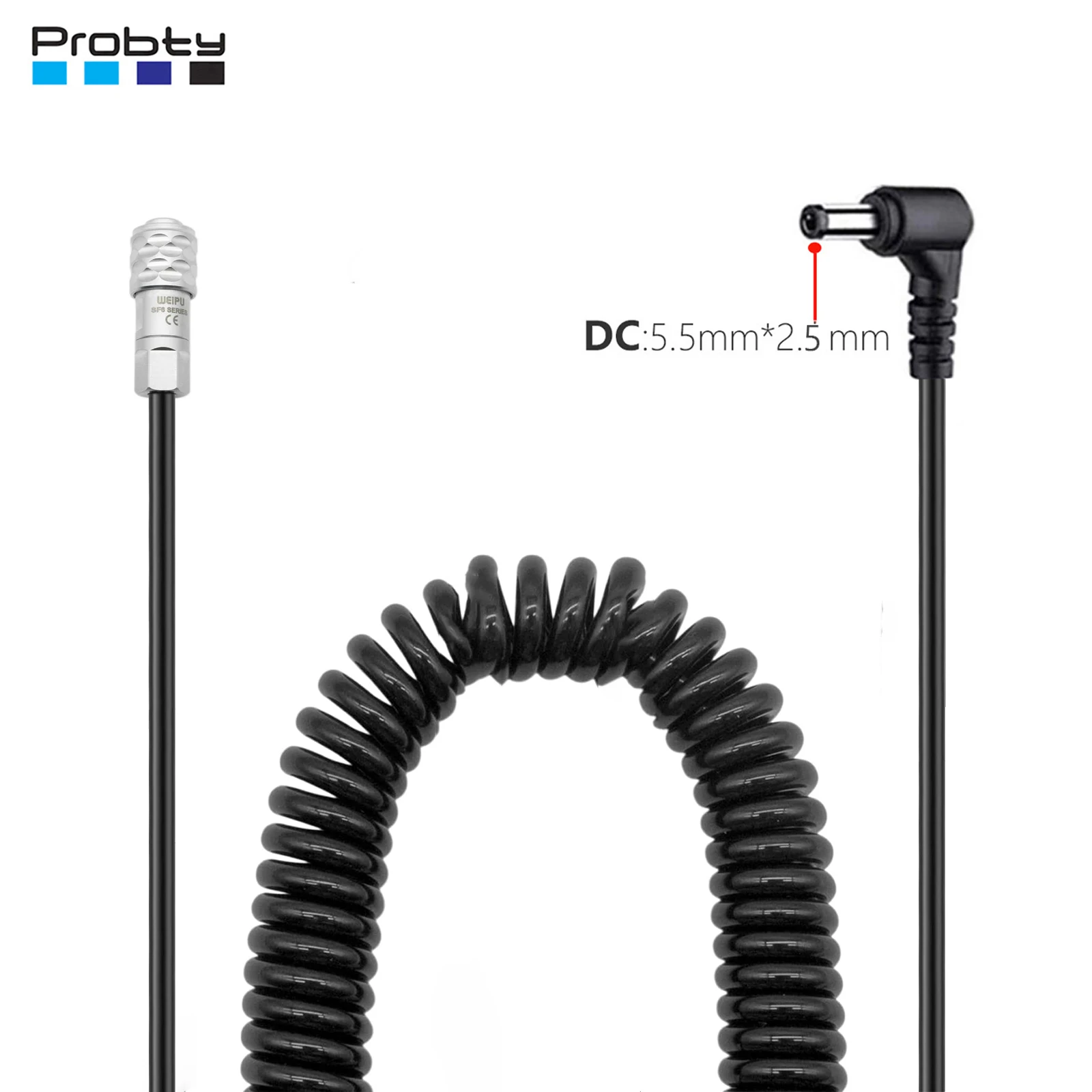 Probty DC5525 Cables Cable de alimentación CC para Blackmagic Pocket Cinema 4K BMPCC 4K Cable en espiral
