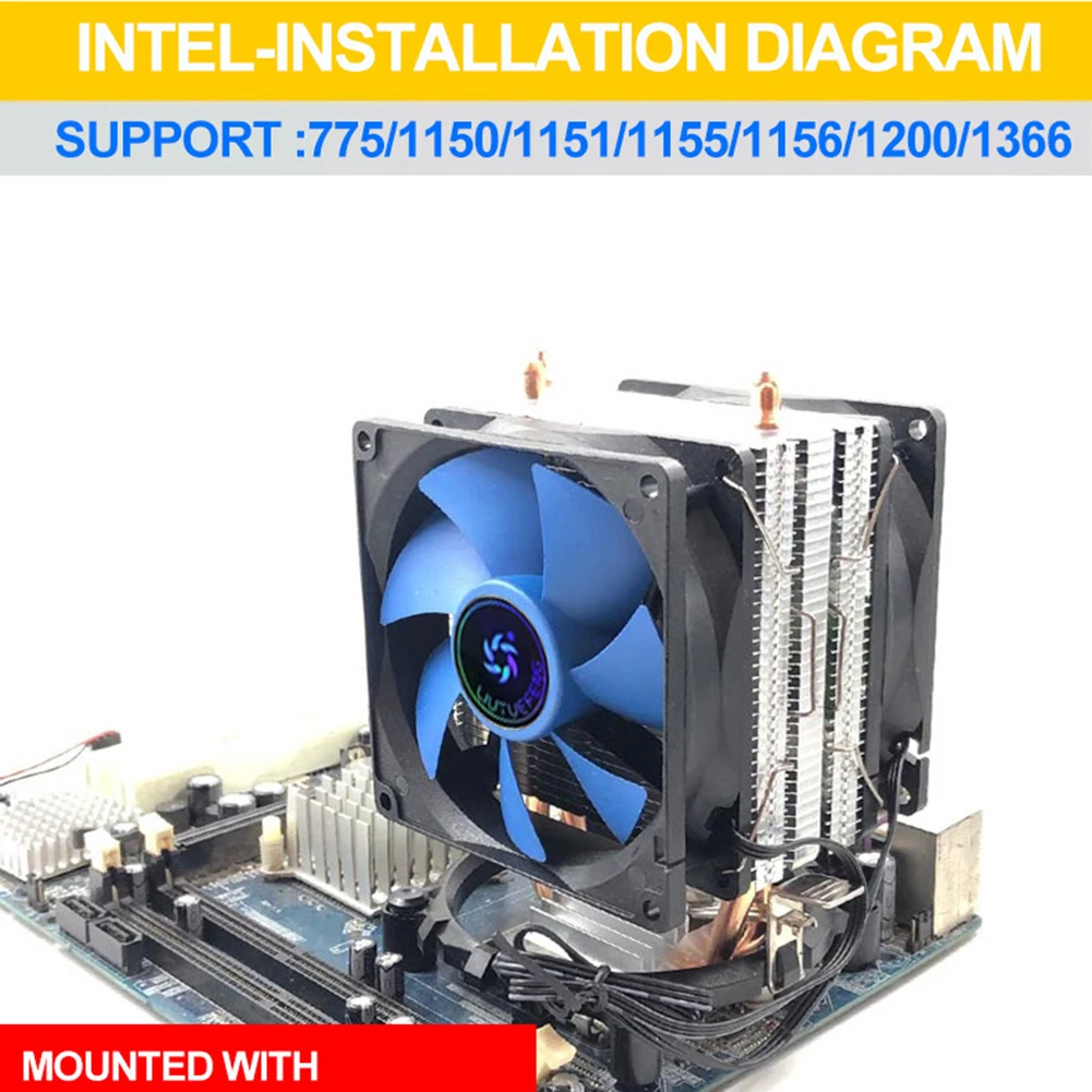 Ventilador de radiador enfriador de CPU X200, 2 tubos de calor, 3 pines, 2000RPM, ventilador de refrigeración silencioso para Ventilador Intel LGA 1200/775/1150 X58 X79 - imagen 3