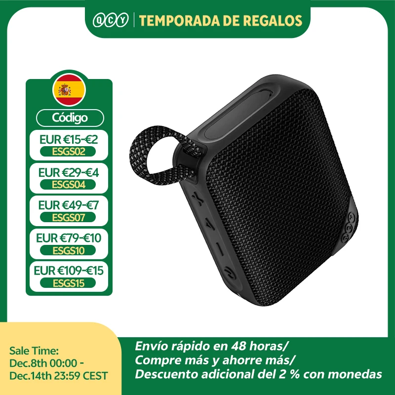 QCY SP2 Mini altavoz Bluetooth 5,3 inalámbrico graves profundos caja de sonido HIFI altavoz de luz RGB portátil IP67 subwoofer impermeable