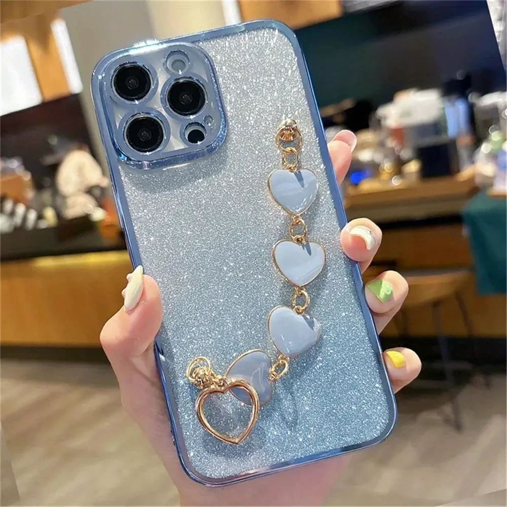 Funda de teléfono con pulsera de corazón de amor chapado con purpurina de lujo para Samsung Galaxy M55 M54 M34 M14 M53 M52 M51 M23 M33 M21 M31 F15 - imagen 5