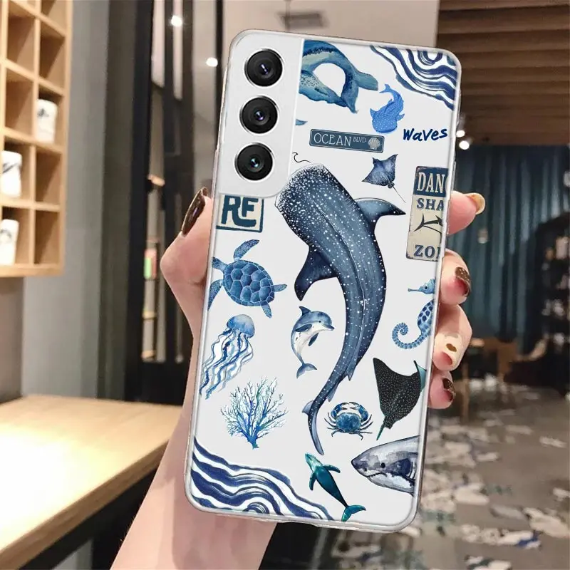 Funda de teléfono con llamada de silicona, estrella de mar, tortuga marina, tiburón, para Samsung Galaxy S23 S24 S25 Ultra S21 Plus S20 FE S22 S10 + Edge Cove - imagen 2