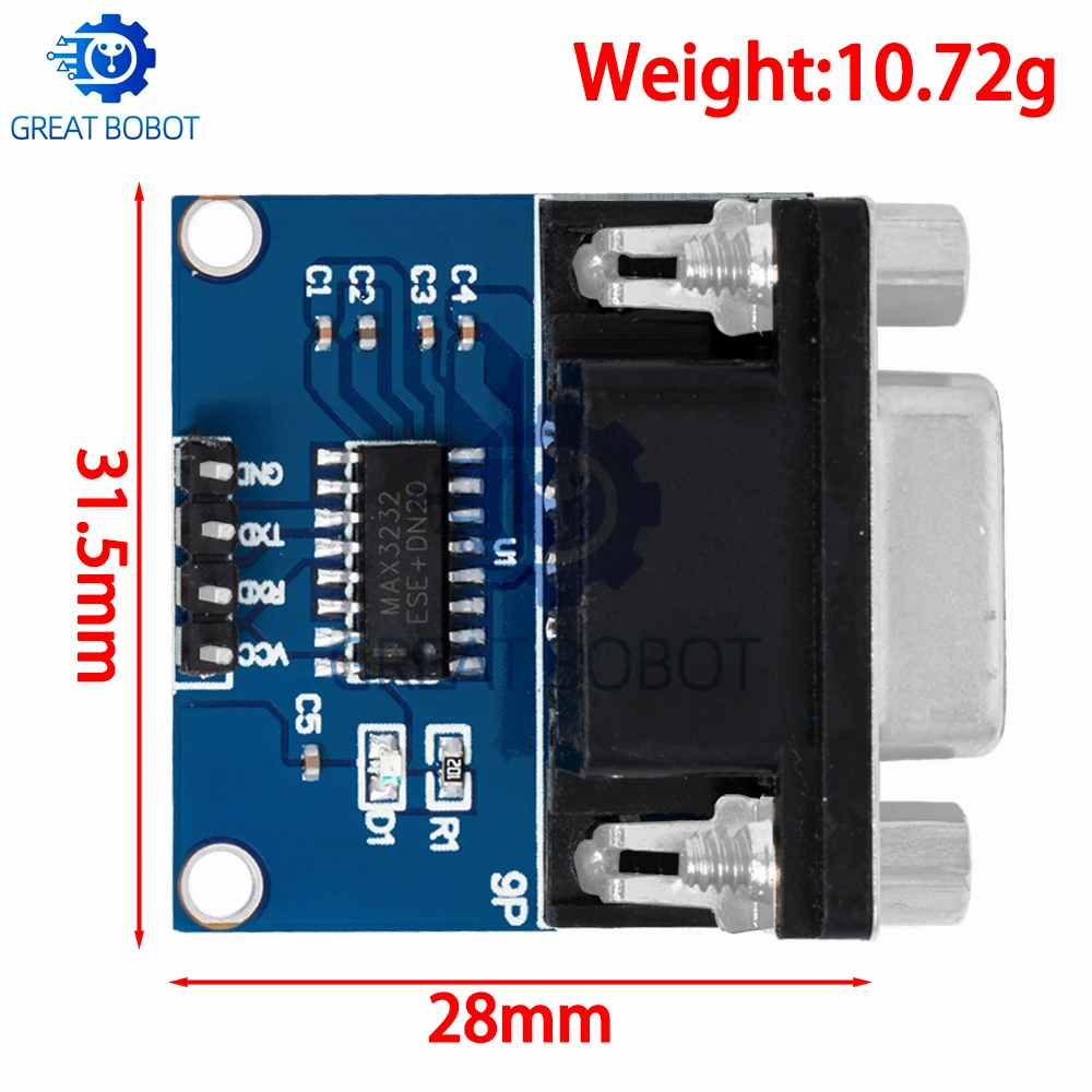 1 Uds MAX3232 RS232 a TTL módulo convertidor de puerto serie con conector DB9 MAX232 - imagen 2