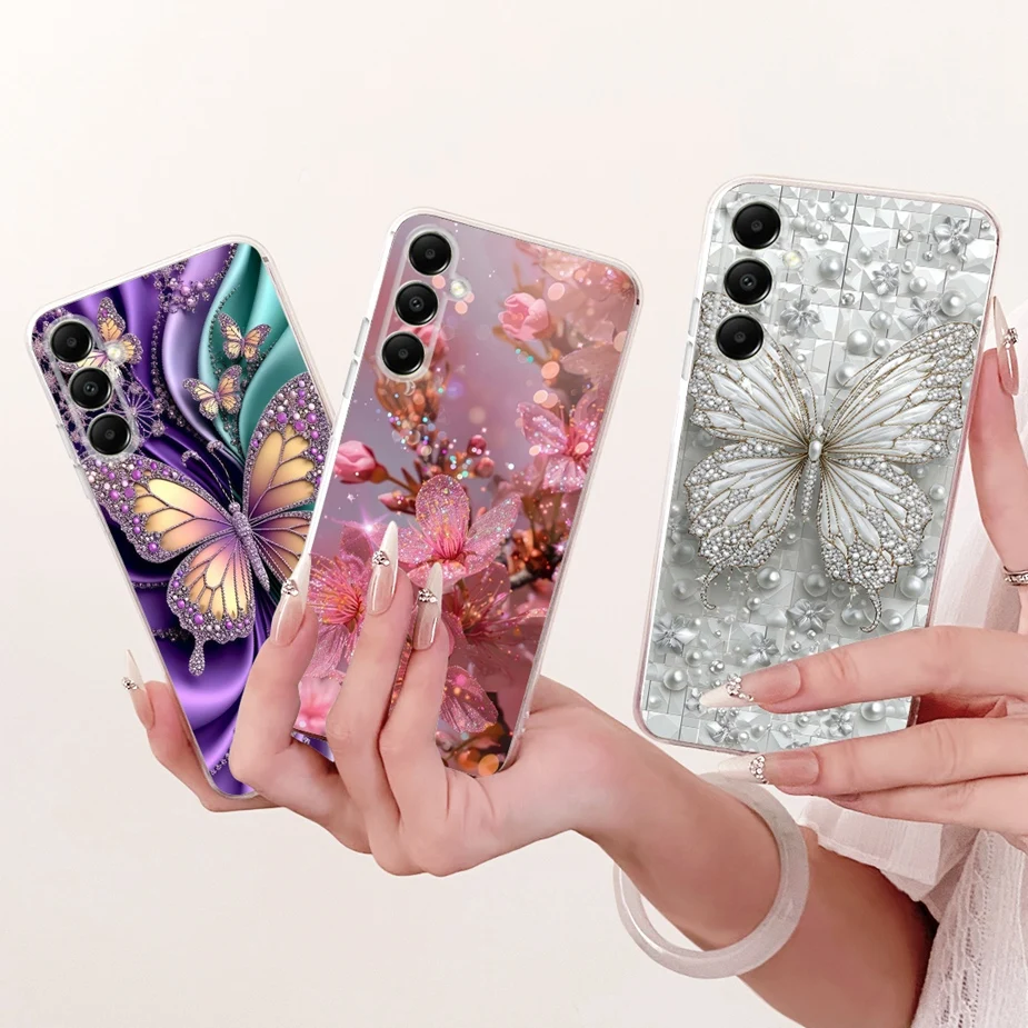 Para Samsung Galaxy A04s A05s funda de lujo con flores y mariposas funda pintada suave funda de teléfono delgada para Samsung A04s Galaxy A05s Shell - imagen 2