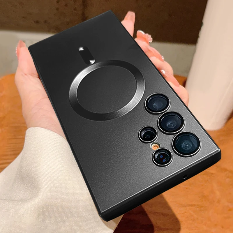 Funda de lujo mate para móvil, carcasa trasera magnética a prueba de golpes para Samsung S23, S22, S24 Ultra, S21 Fe Plus