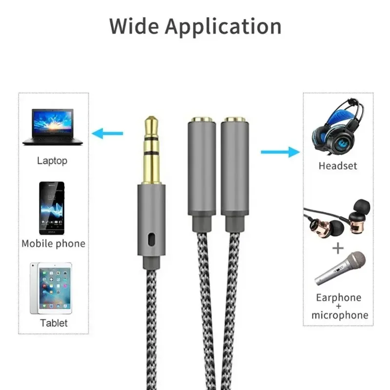 Adaptador de auriculares micrófono Y Cable divisor 3,5mm Audio macho a 2 hembra para auriculares extensor adaptador de Audio móvil divisor - imagen 5