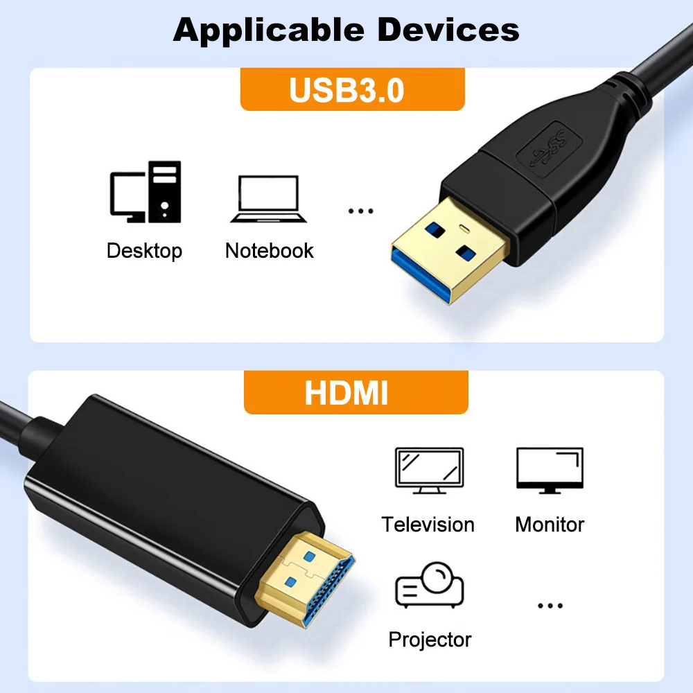 Cable USB 3,0 a HDMI, convertidor adaptador compatible con USB a HDMI, adaptador de Audio y vídeo 1080P para PC, portátil, Monitor, proyector, HDTV - imagen 2