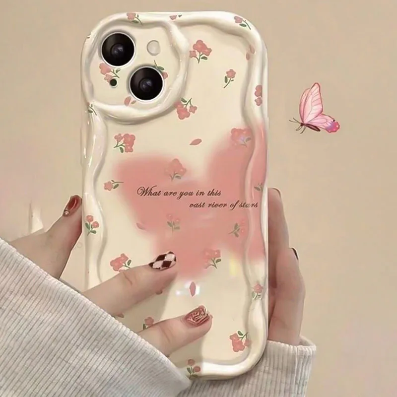 Funda ondulada con pintura de mariposa para iPhone 16 E 15 Pro Max 14 13 12 Mini 11 Pro Max XS X 8 7 Plus, Fundas de silicona a prueba de golpes - imagen 2