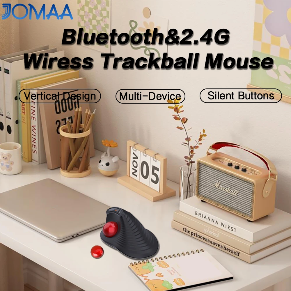 Ratón Trackball inalámbrico ergonómico Bluetooth5.0 y 2,4G con diseño vertical y rodillo de velocidad, ratones ópticos recargables de 1000DPI, negro