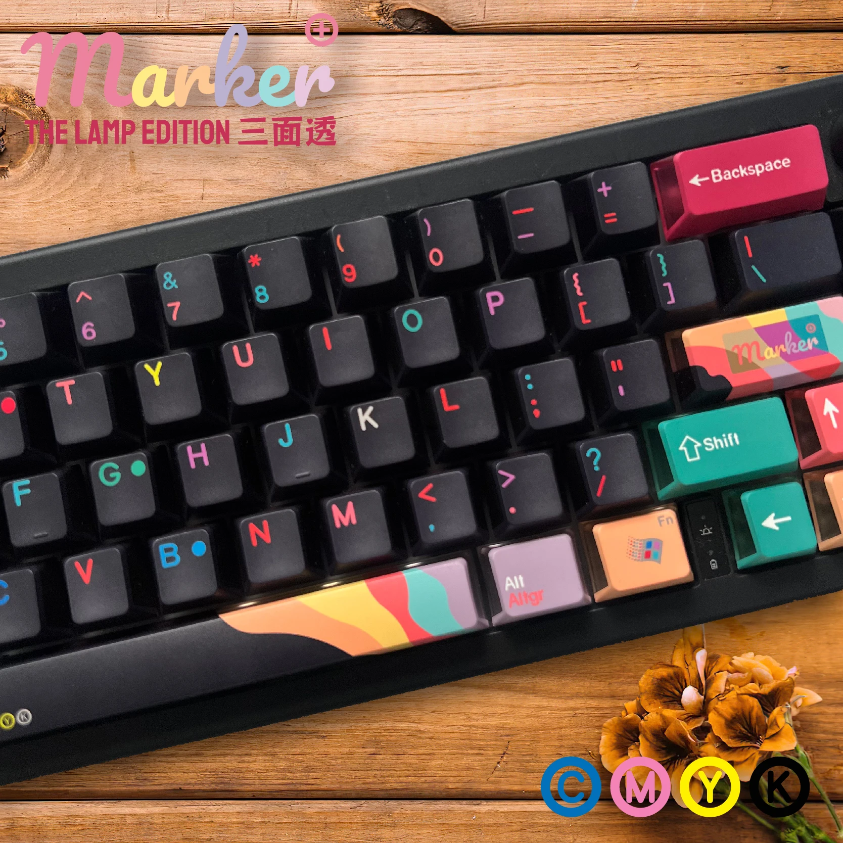 Juego de teclas con tema translucidez de tres caras de arcoíris negro, teclas personalizadas con perfil de cereza PBT para accesorios de teclado mecánico - imagen 3